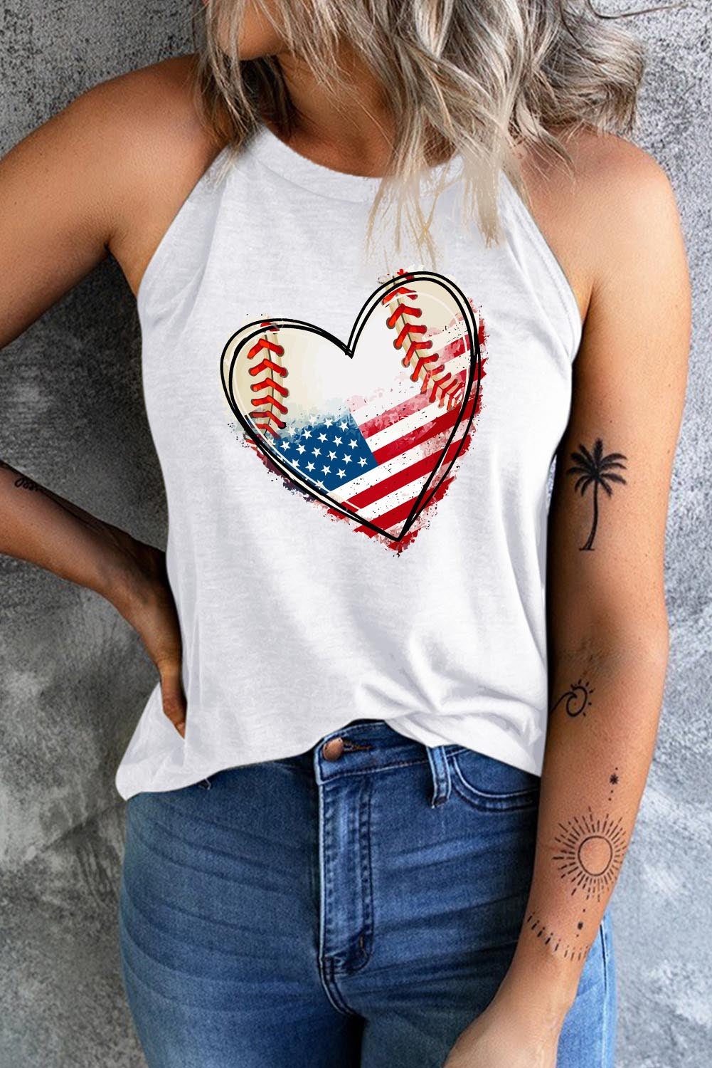 Buy white US Flag Heart Graphic Tank