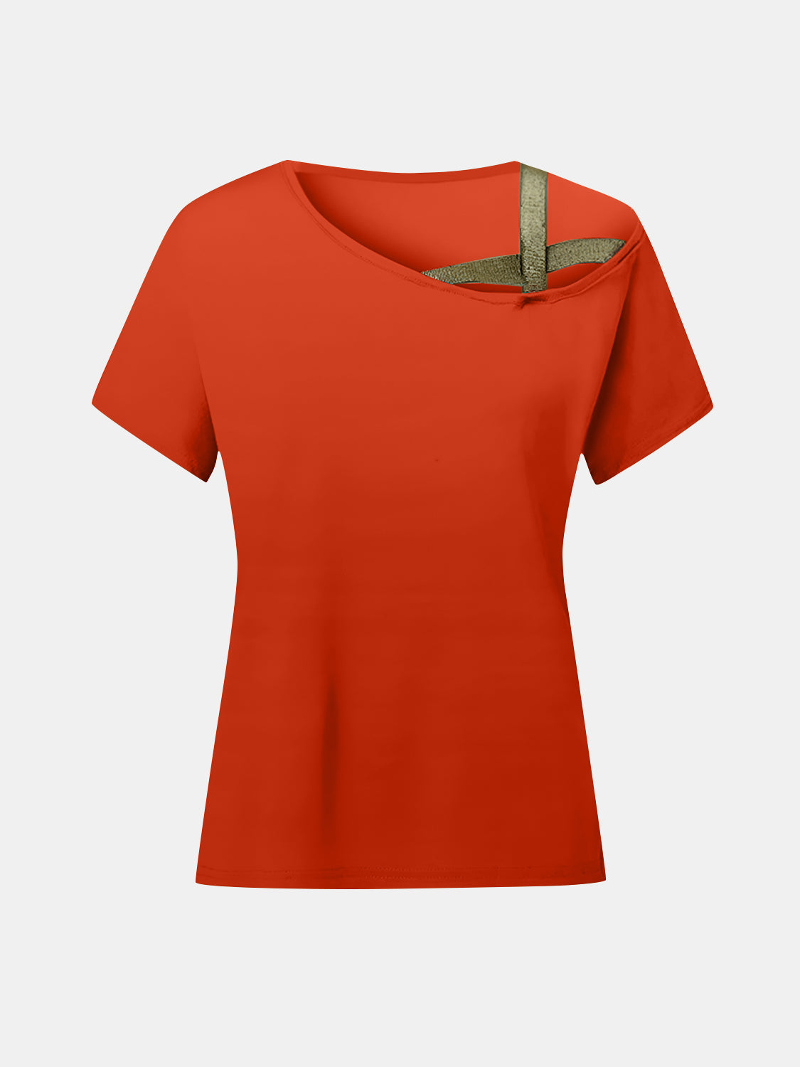 Buy orange-red Asymmetrical Neck Short Sleeve T-Shirt