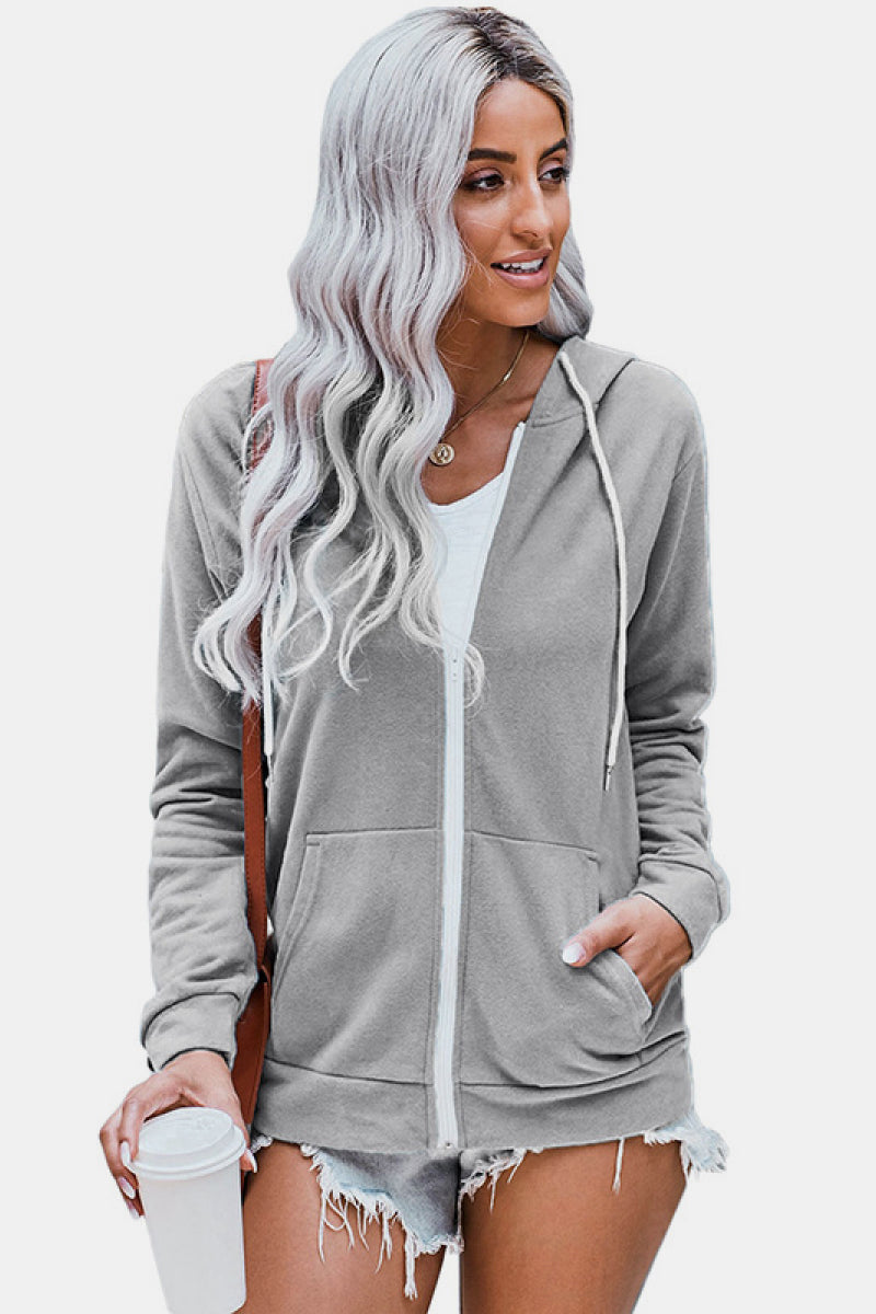 Buy gray Solid Pocket Zipper Hoodie