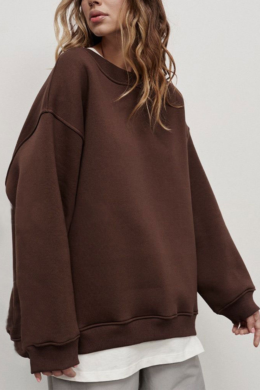 Buy chocolate Oversize Round Neck Dropped Shoulder Sweatshirt