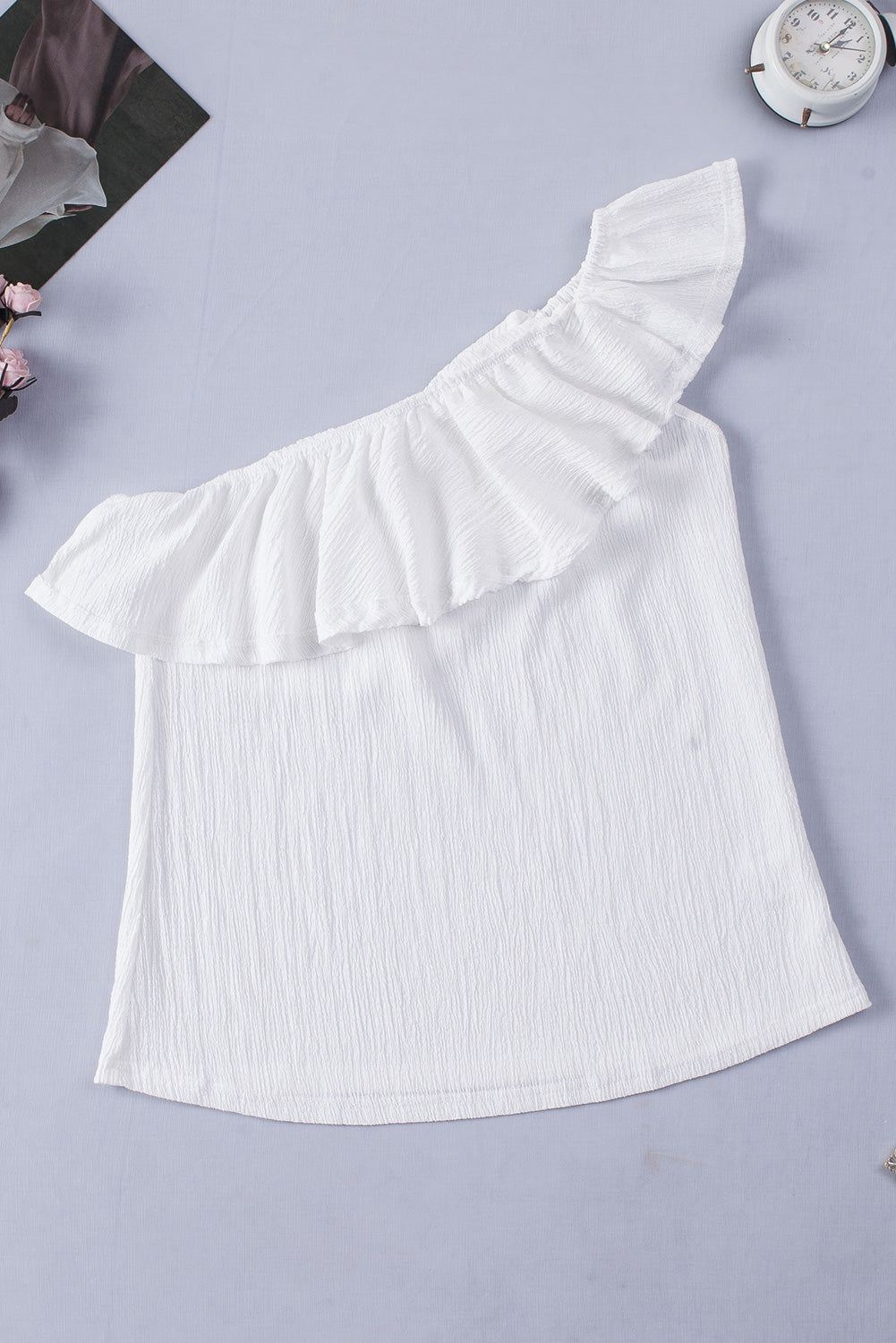 Buy white Ruffled One-Shoulder Tank