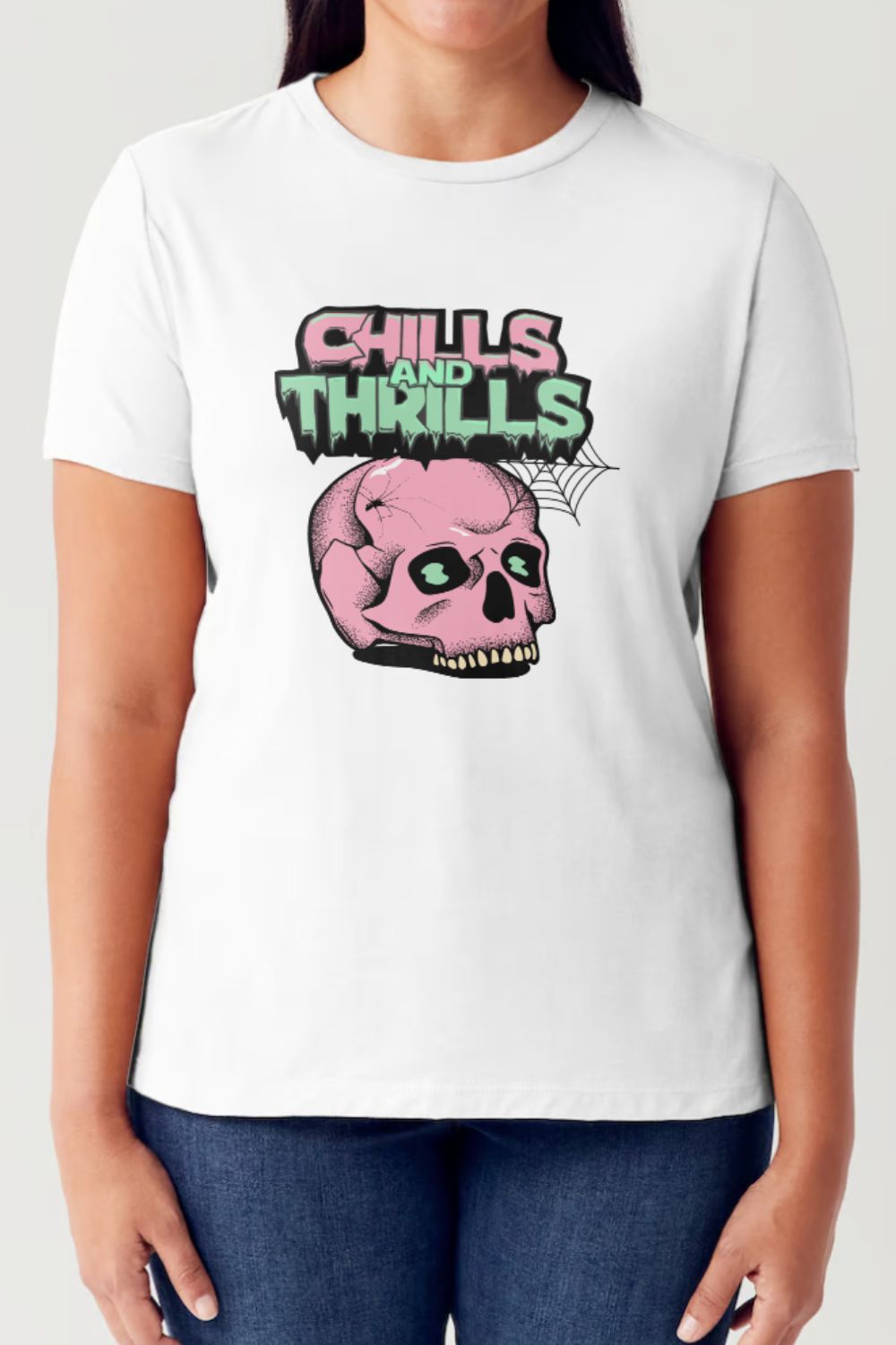 Buy white Simply Love Full Size CHILLS AND THRILLS Short Sleeve Tubular T-Shirt