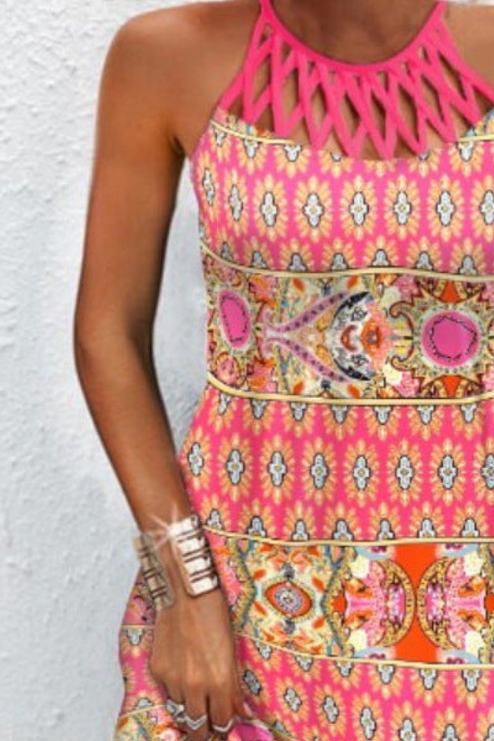 Printed Grecian Neck Mini Dress