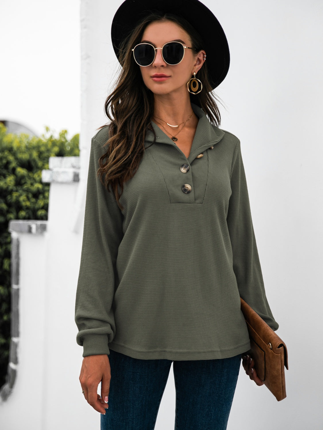 Half Button Long Sleeve T-Shirt