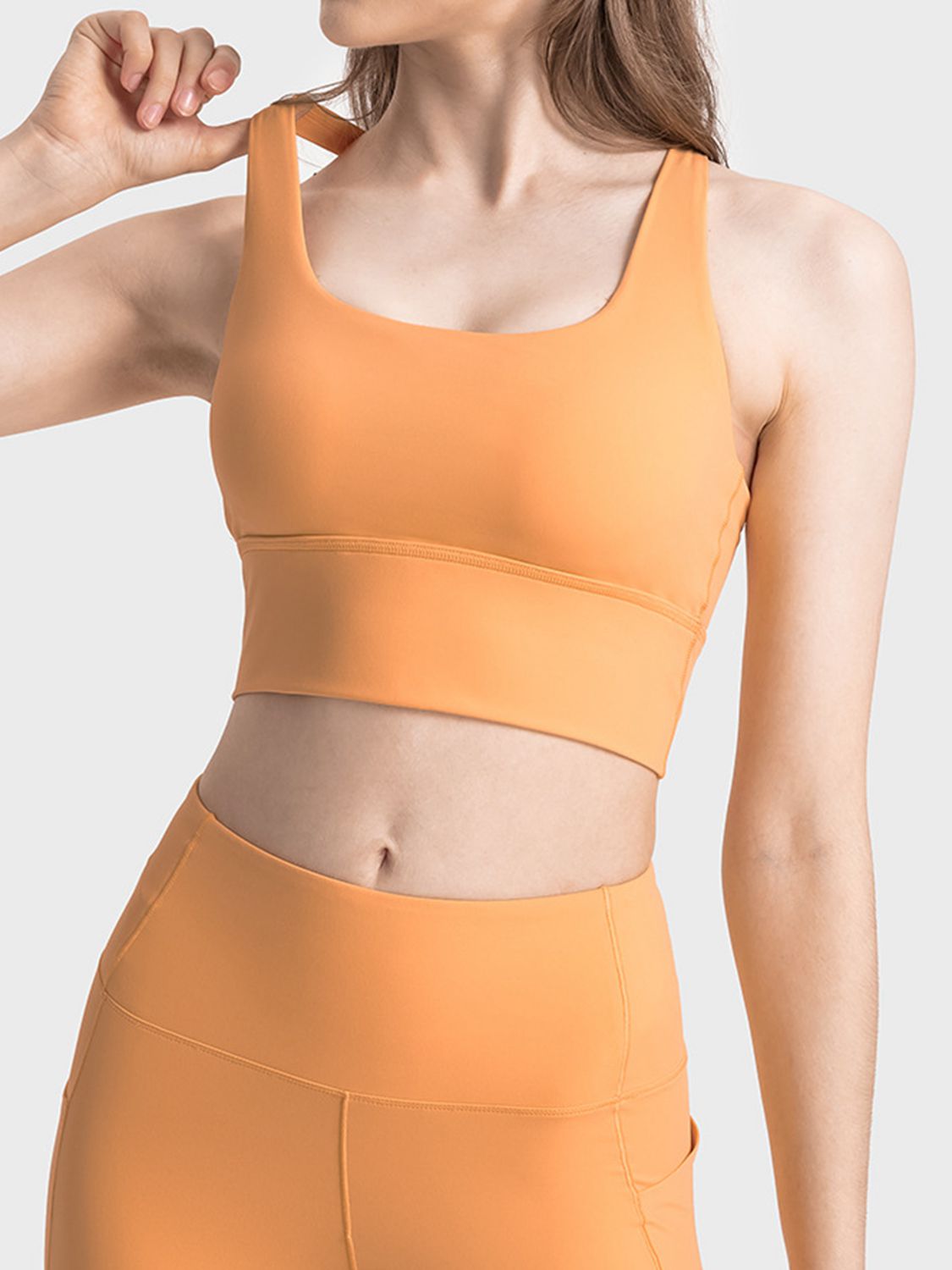 Buy tangerine Millennia Scoop Neck Crisscross Straps Sports Bra