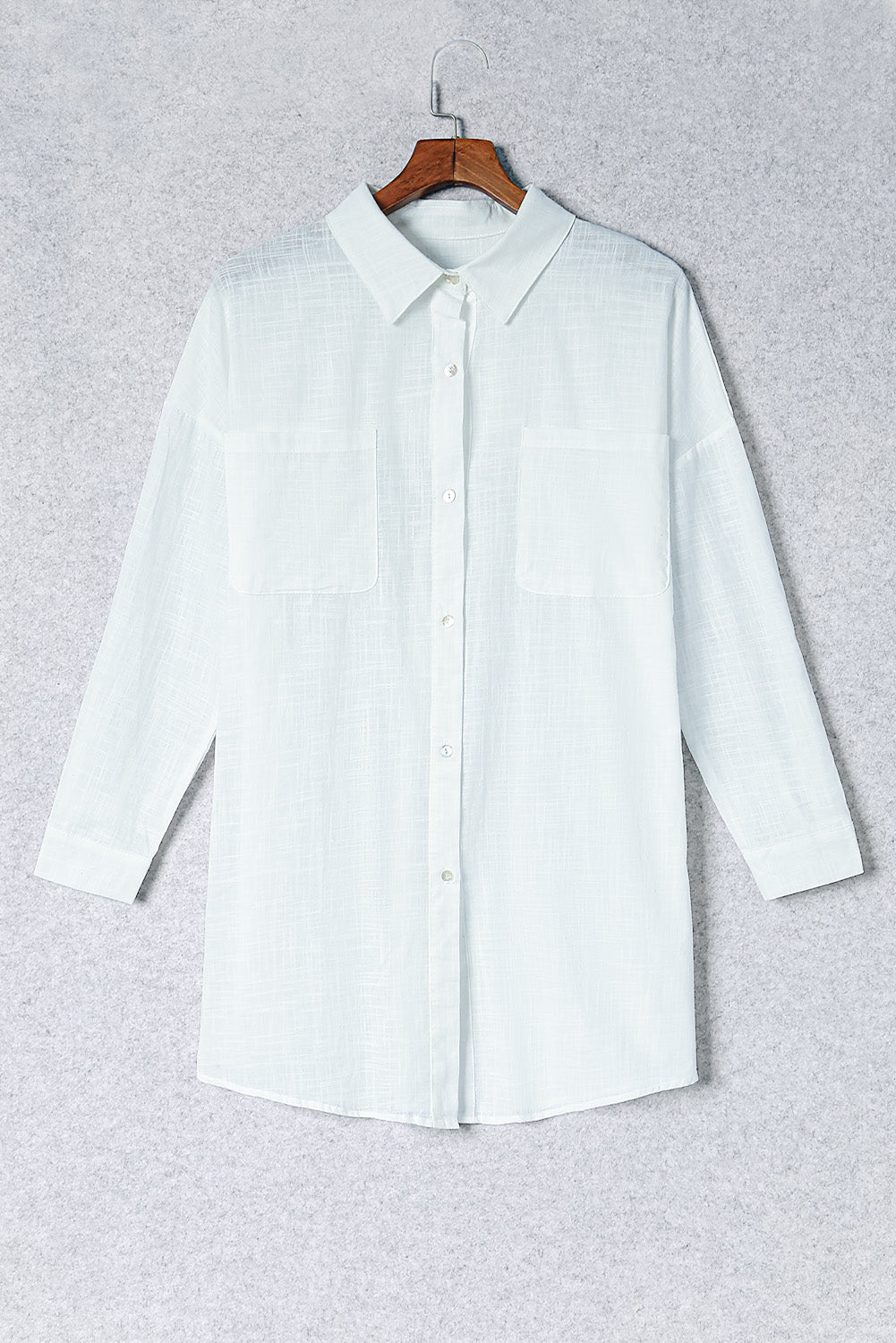 Buy white Button-Up Longline Shirt with Breast Pockets