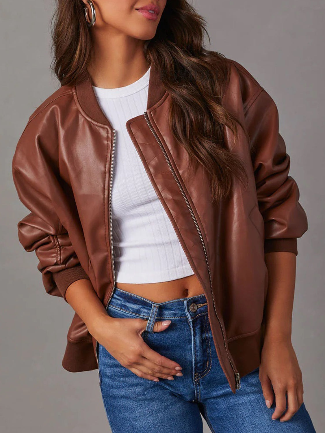 Buy brown Zip Up Long Sleeve Jacket