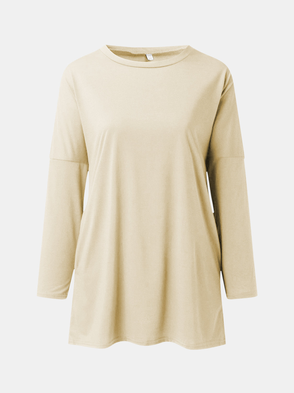 Buy tan Full Size Round Neck Long Sleeve T-Shirt