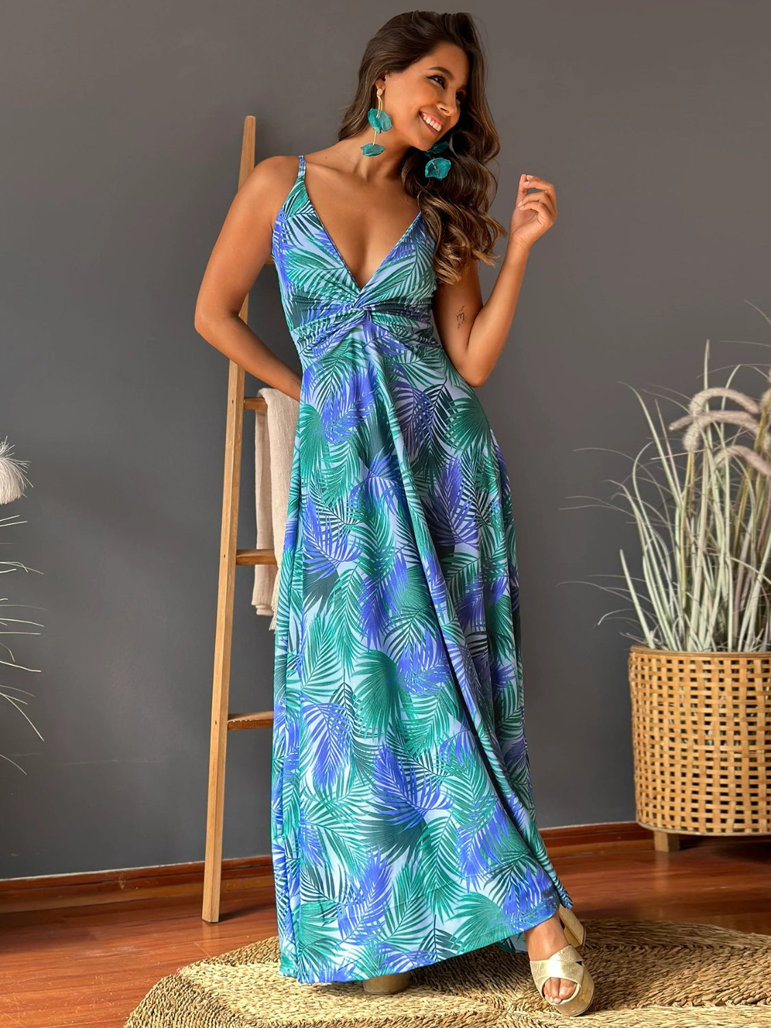 Buy blue Twisted Printed V-Neck Cami Dress