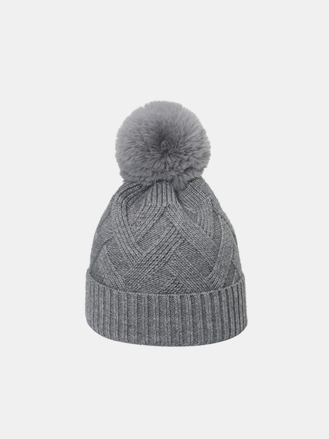 Buy gray Roll Rim Hat with Pompom