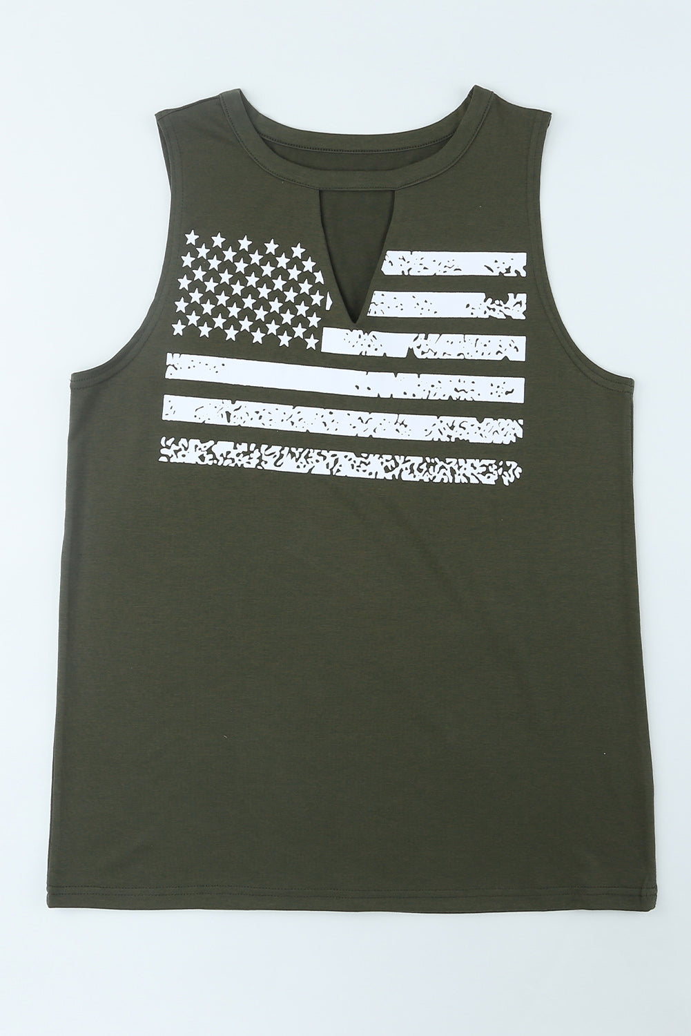 Buy army-green US Flag Graphic Cutout Round Neck Tank