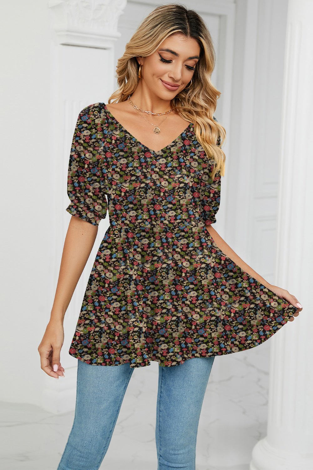 V-Neck Babydoll Blouse