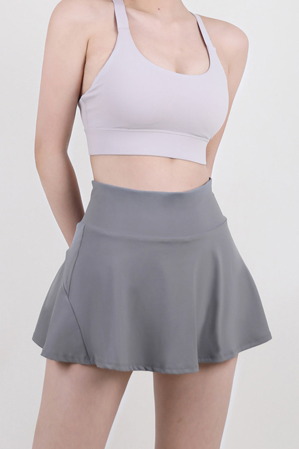 Buy dark-gray High Waist Pleated Active Skirt