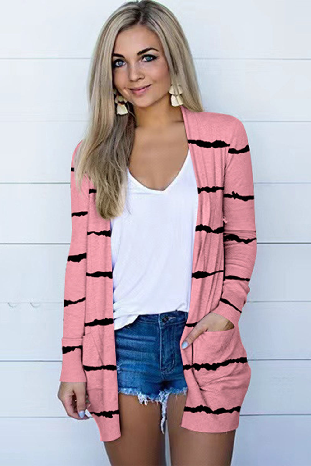 Buy carnation-pink Printed Long Sleeve Cardigan