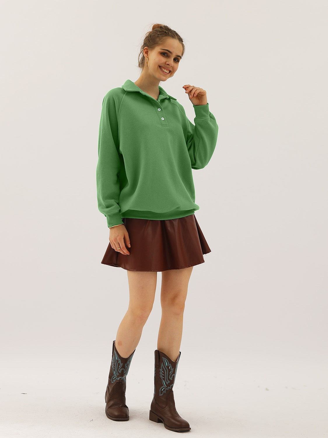 Ninexis Full Size Quarter-Button Collared Sweatshirt