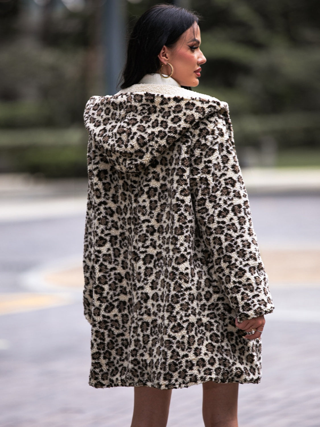 Shiny Leopard Print Hooded Teddy Coat