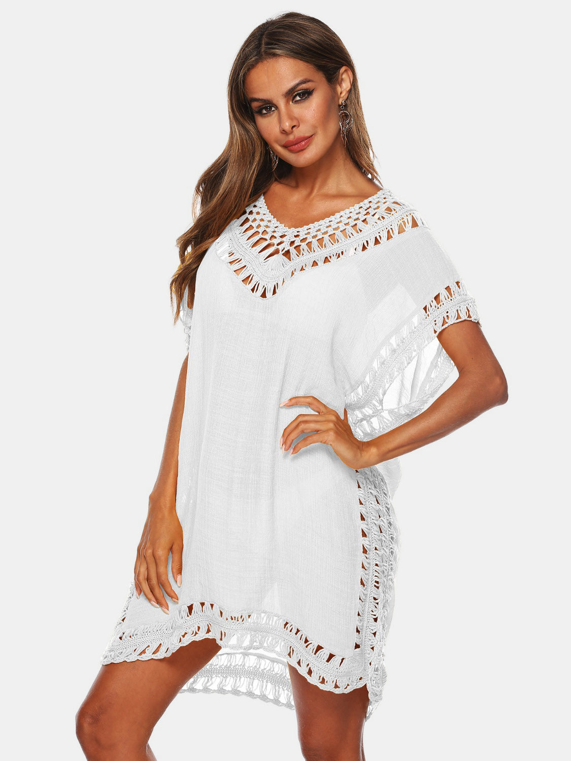 Buy white Cutout V-Neck Short Sleeve Cover-Up