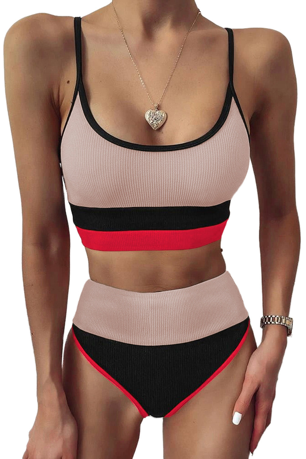 Buy dust-storm Color Block Spaghetti Strap Two-Piece Swim Set