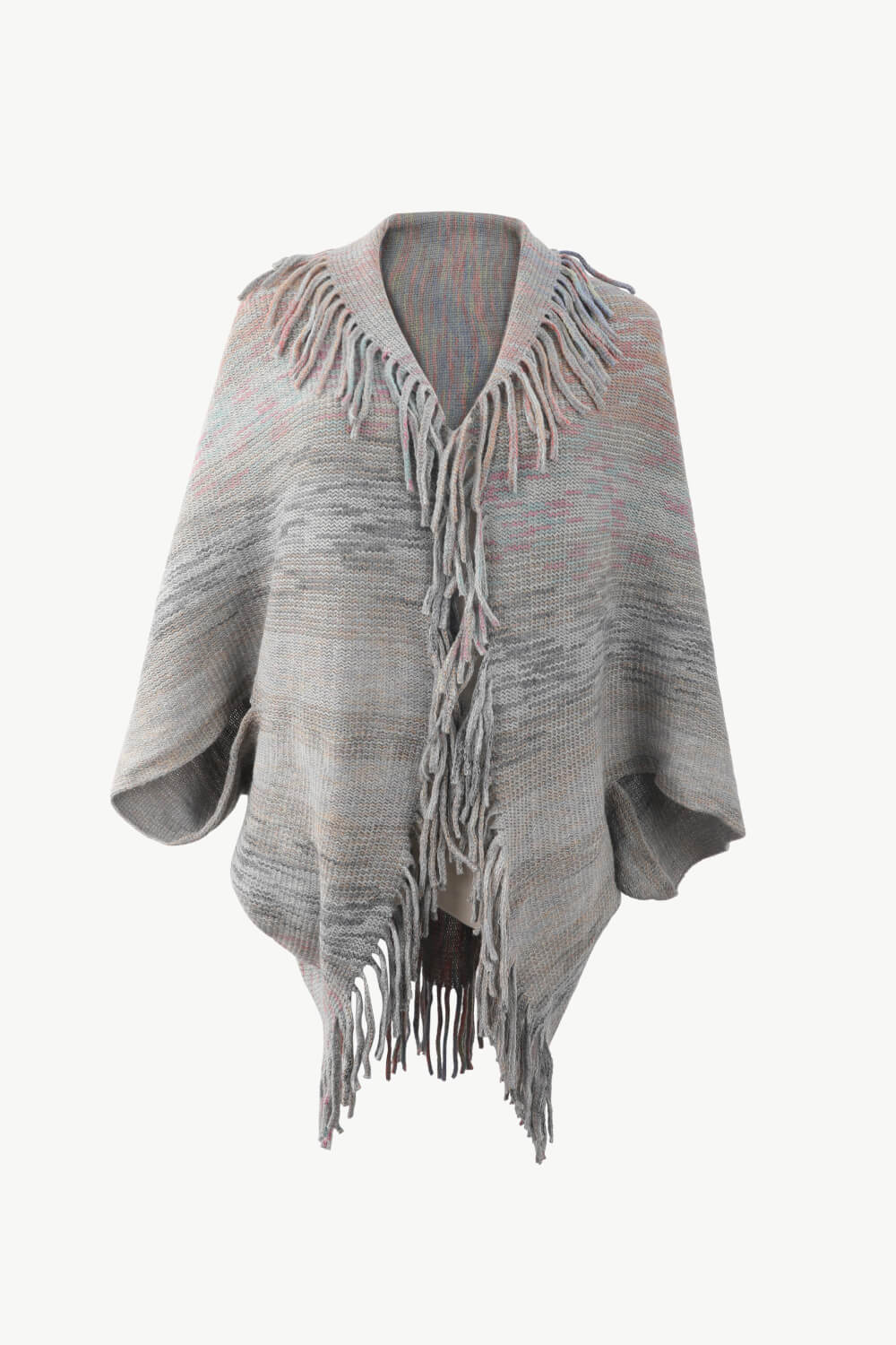 Buy gray Multicolored Fringe Trim Poncho