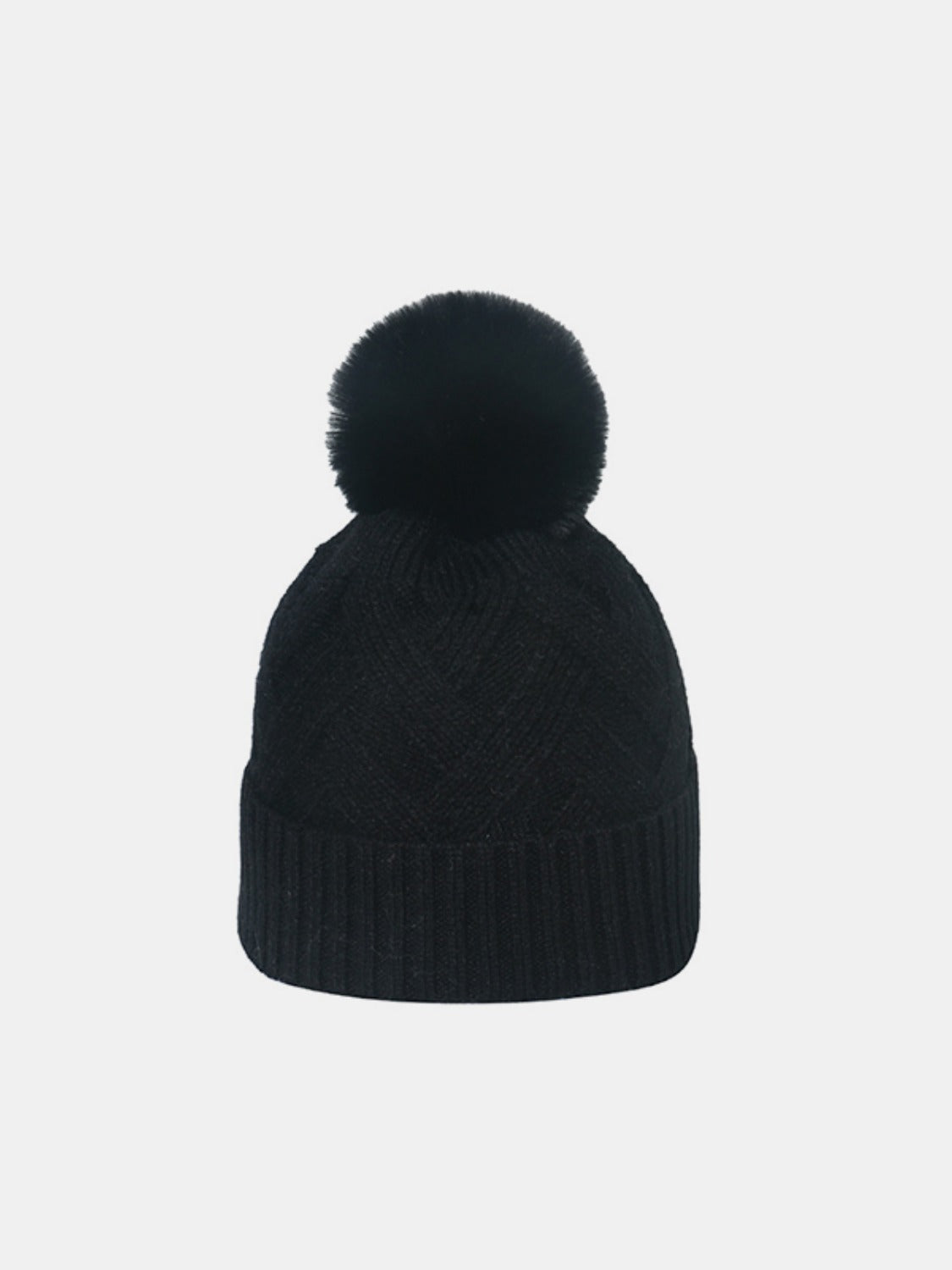 Buy black Roll Rim Hat with Pompom