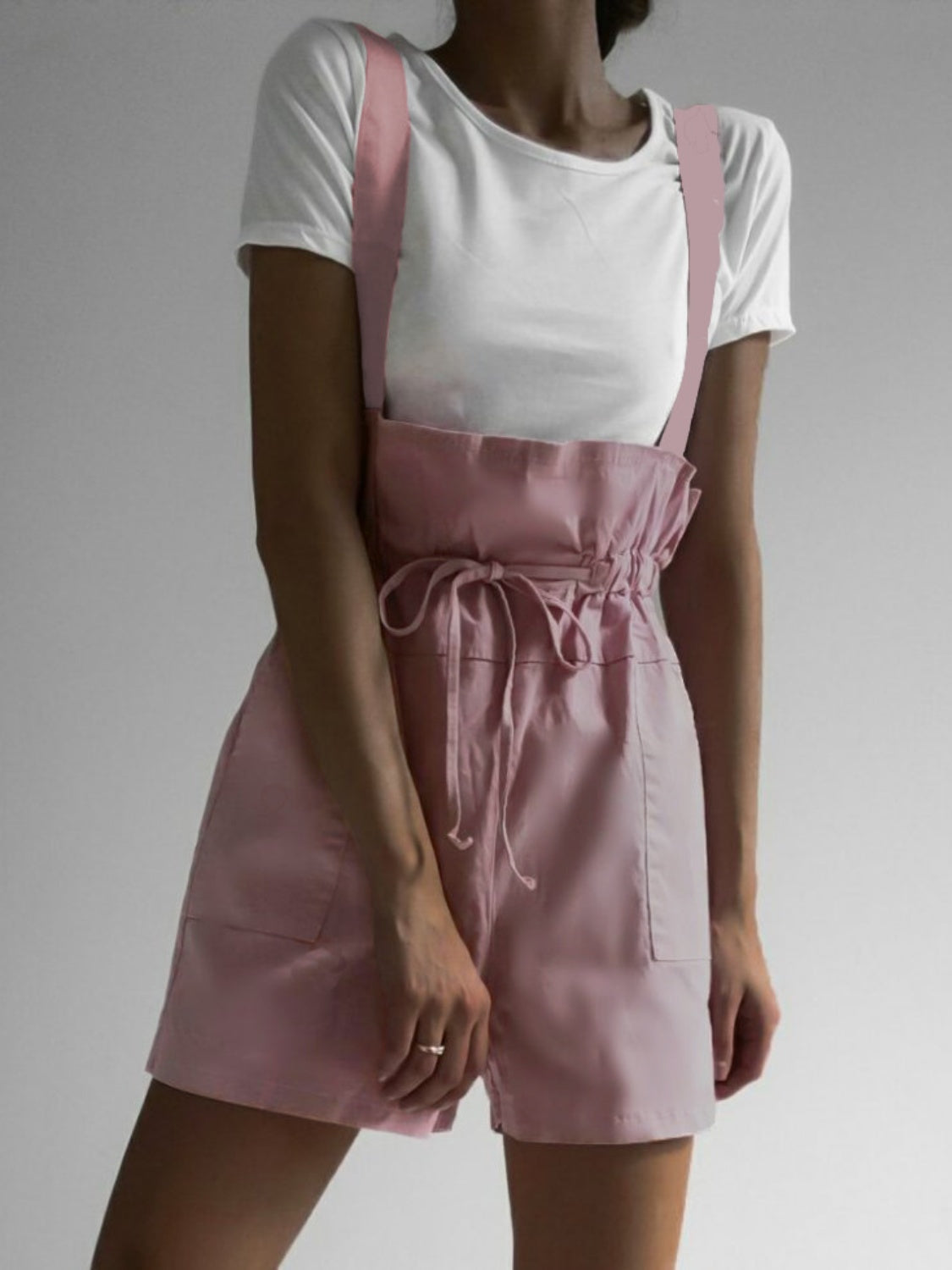 Buy dusty-pink Drawstring Wide Strap Overalls with Pockets