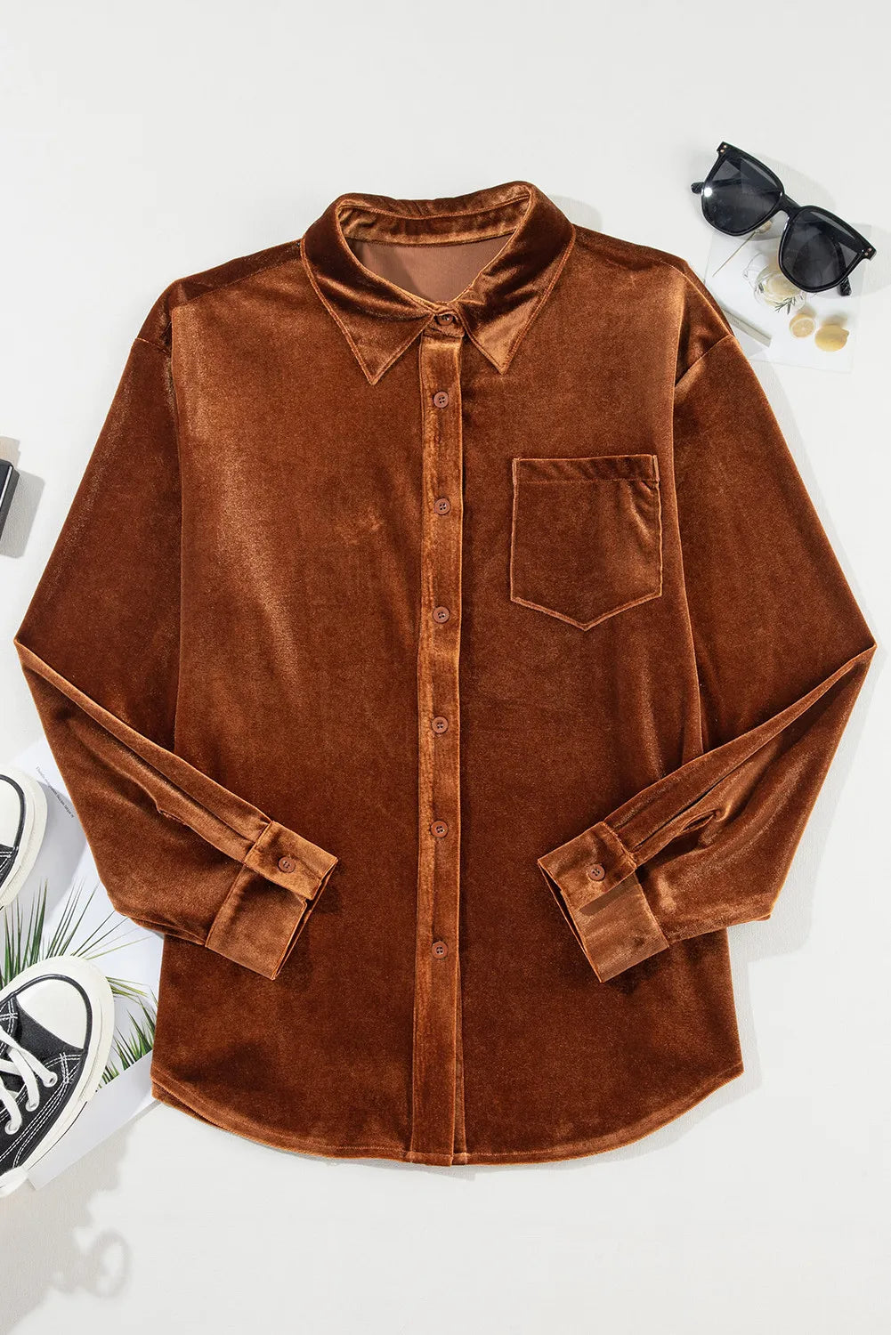 Pocketed Collared Neck Long Sleeve Shirt