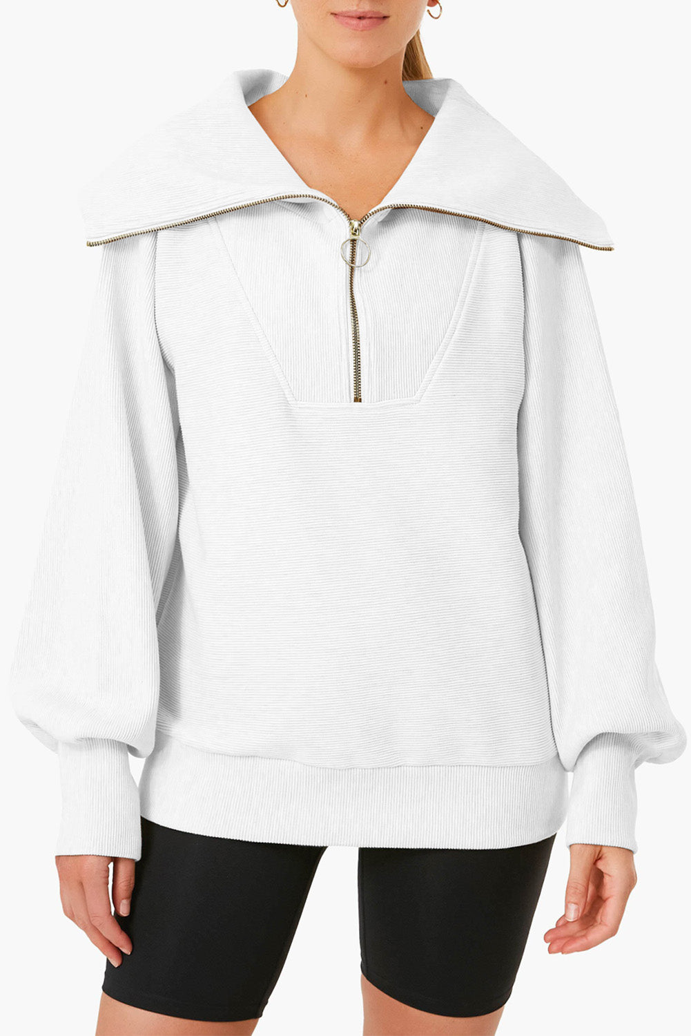 Buy white Pocketed Quarter Zip Collared Neck Sweatshirt