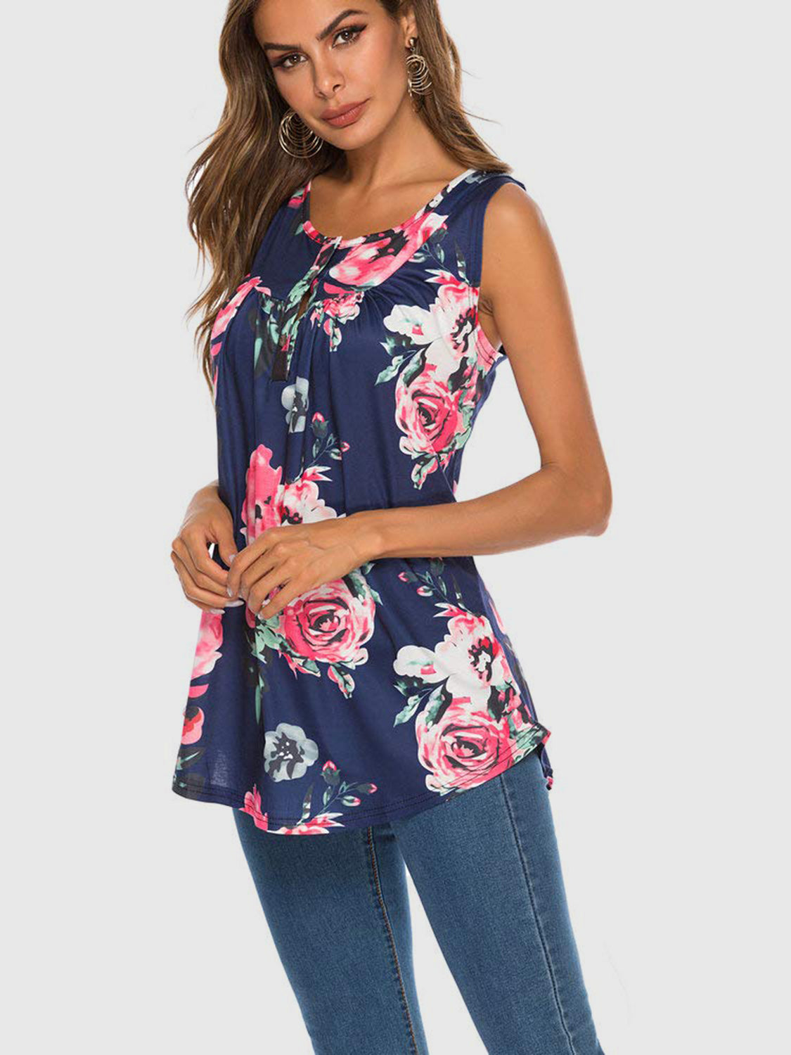 Flower Printed Round Neck Tank