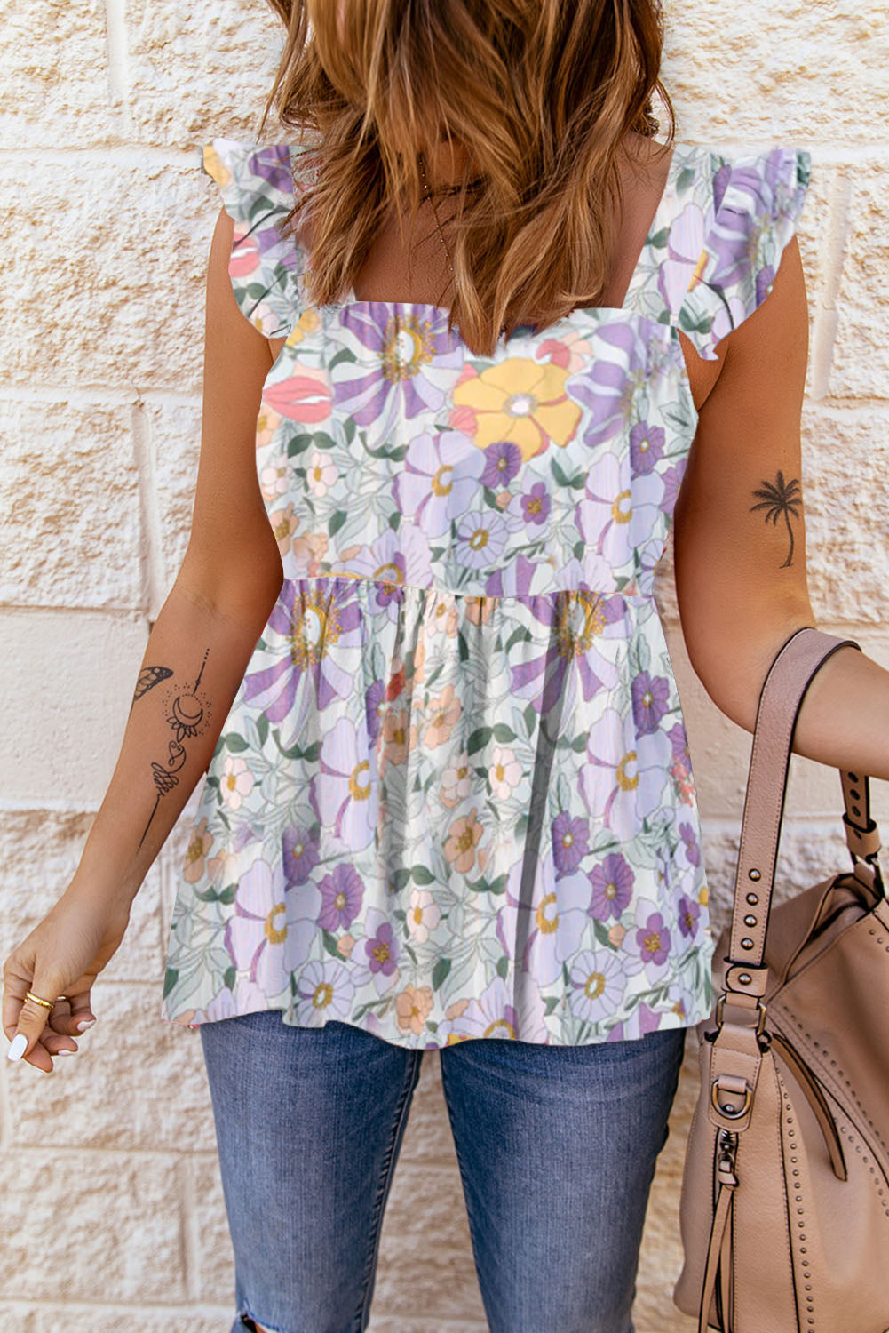 Buy lavender Floral Square Neck Babydoll Top