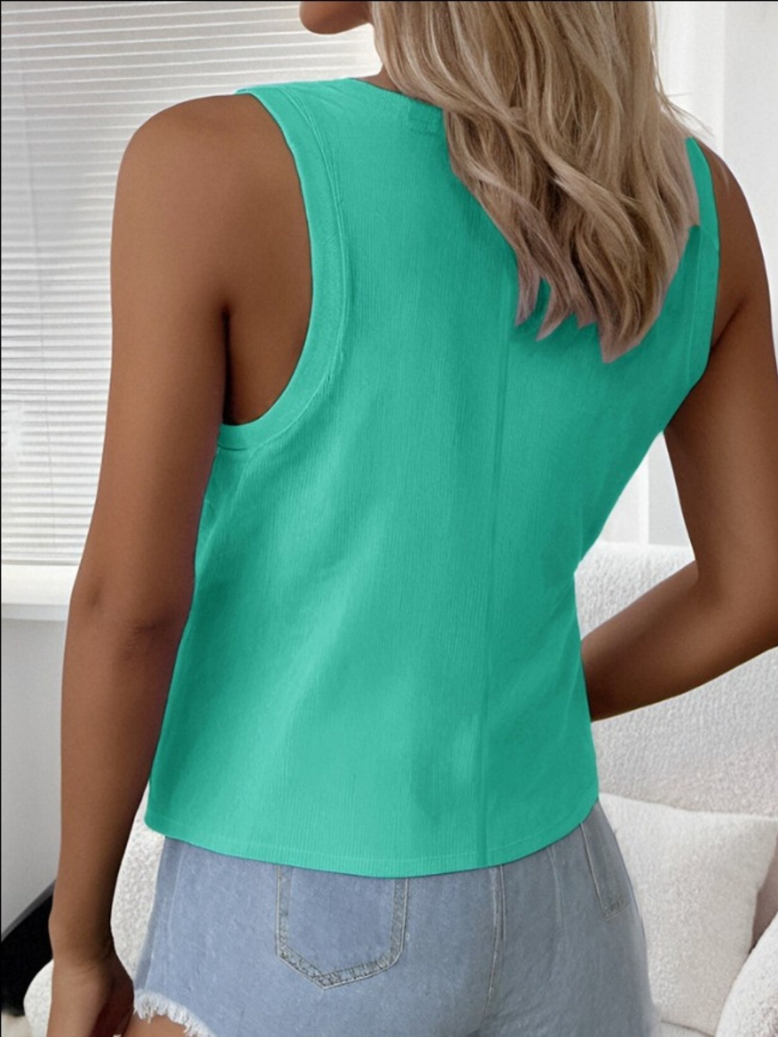 Buy turquoise Solid Scoop Neck Tank