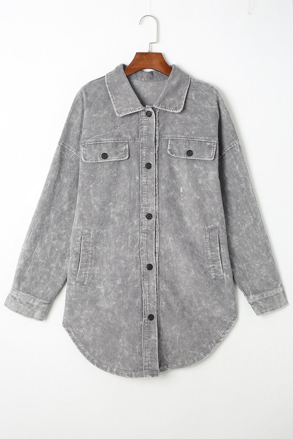 Buy cloudy-blue Washed Button Down Dropped Shoulder Jacket