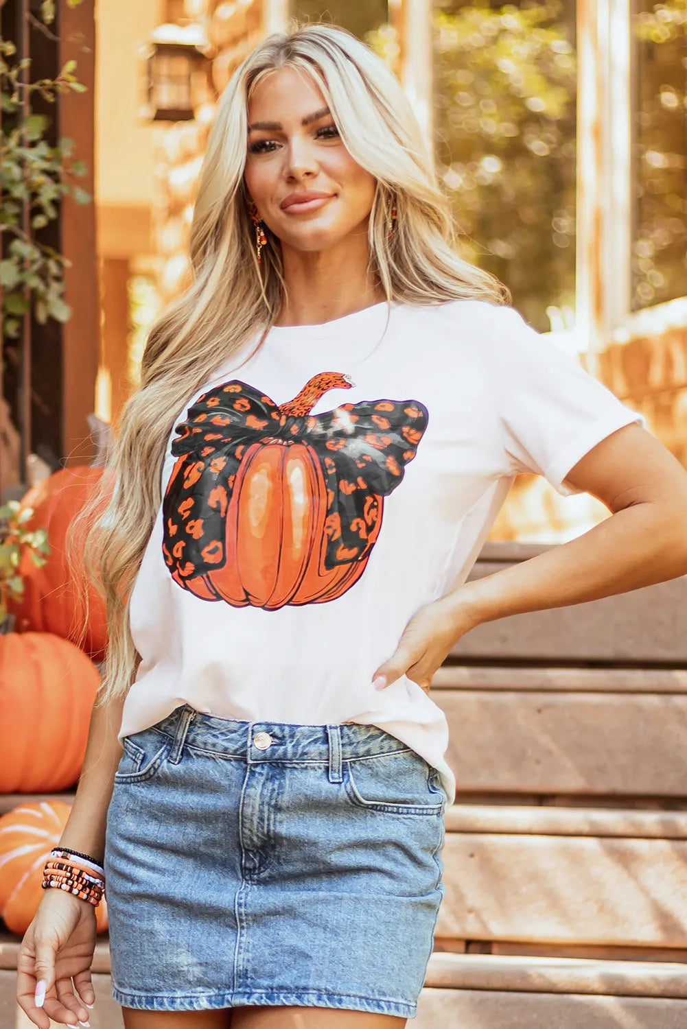 Pumpkin Round Neck Short Sleeve T-Shirt