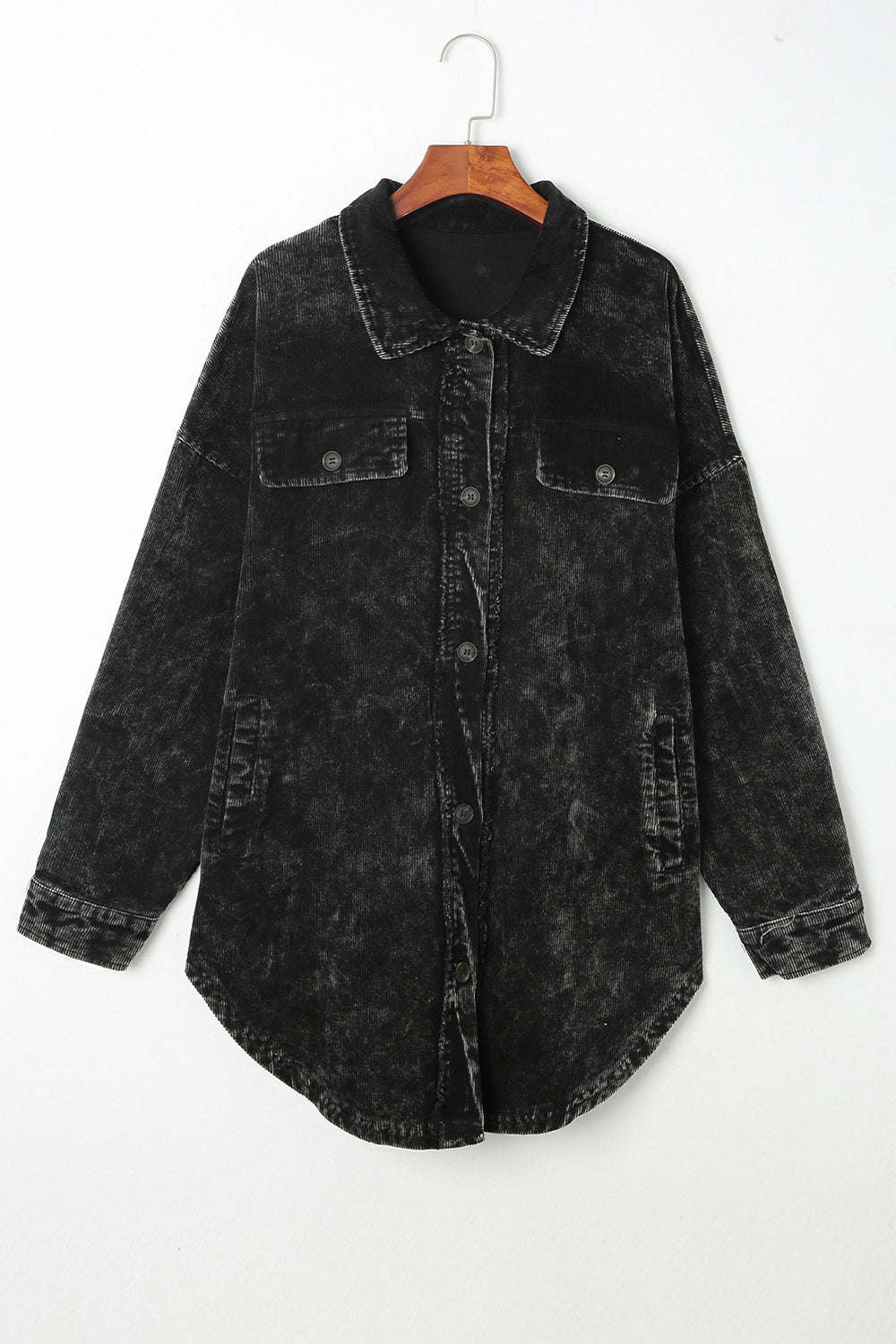 Buy black Washed Button Down Dropped Shoulder Jacket