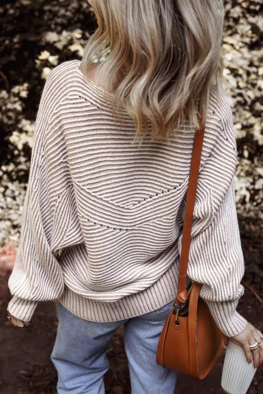 Buy dust-storm Textured Striped Round Neck Long Sleeve Top