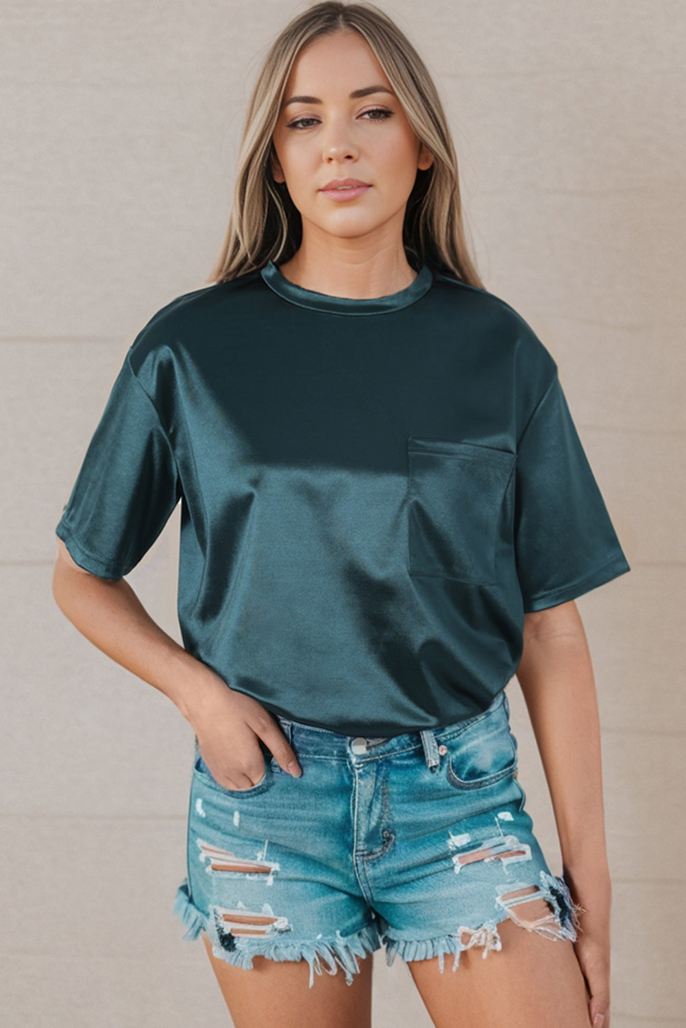 Buy black-forest Double Take Round Neck Dropped Shoulder Top