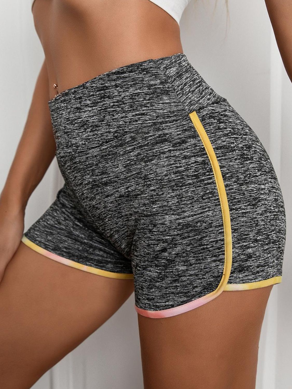 Buy dark-gray Ivy Lane Heathered Wide Waistband Shorts