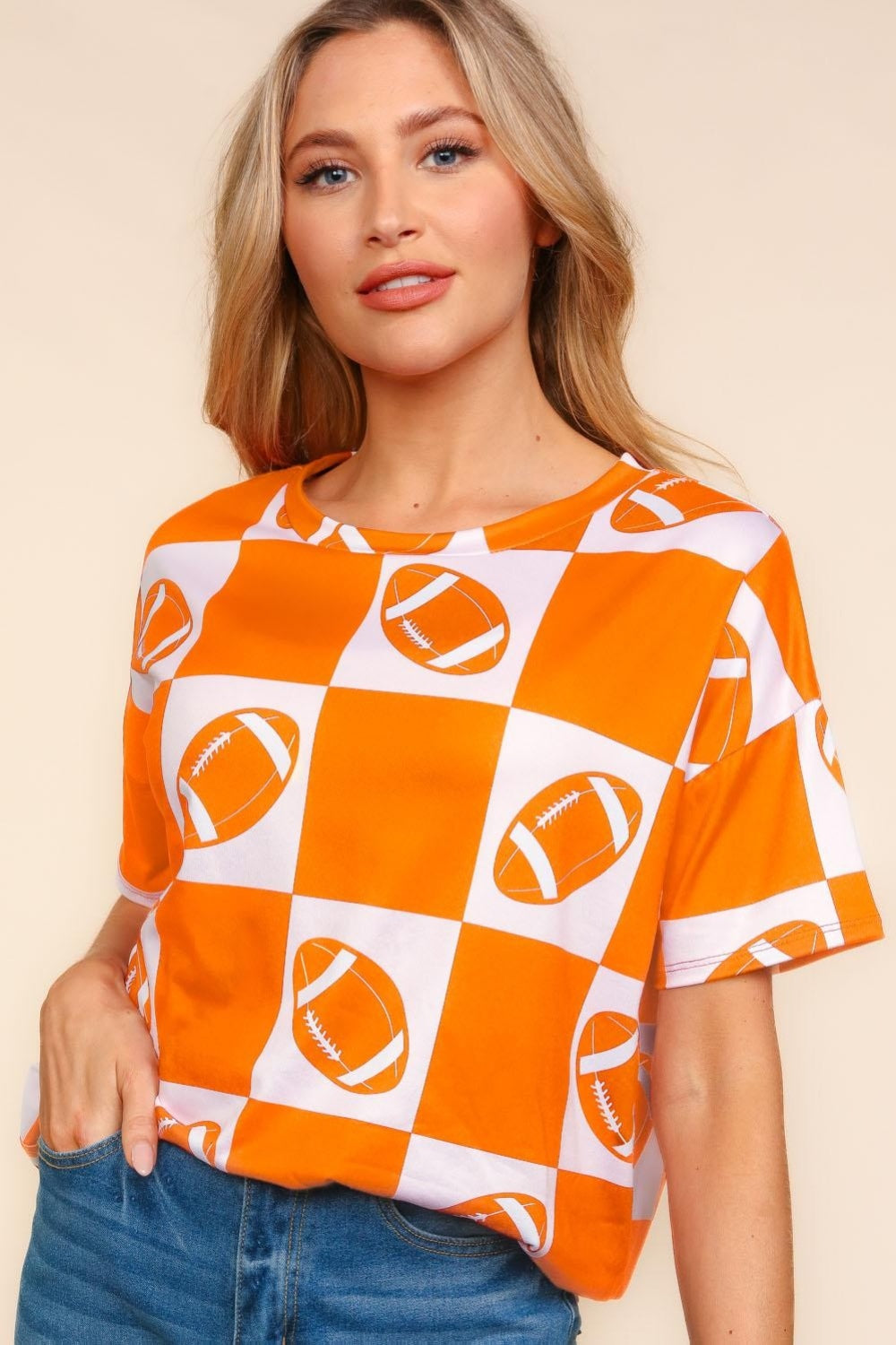 Haptics Football Checkered Print Short Sleeve T-Shirt