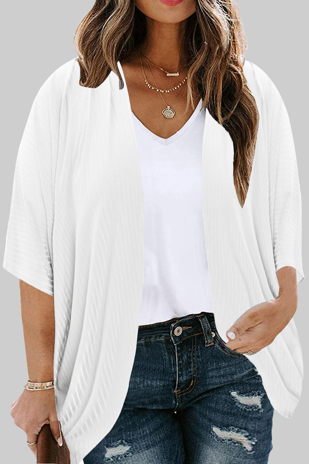 Buy white Plus Size Ribbed Cocoon Cover Up