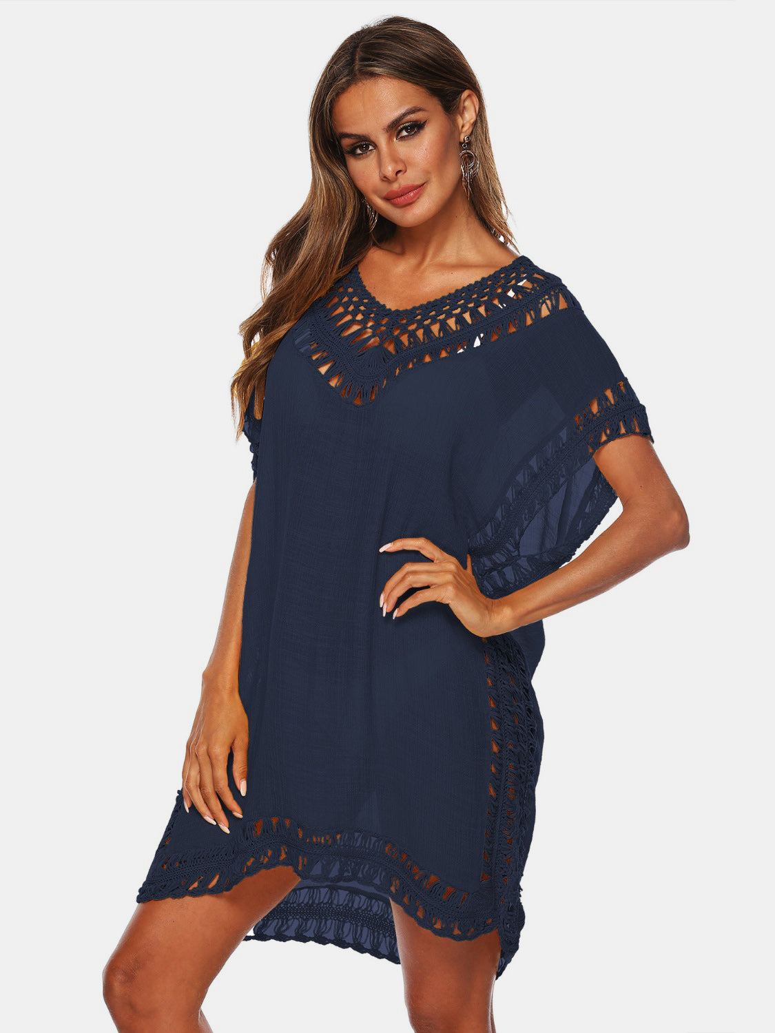 Buy dark-blue Cutout V-Neck Short Sleeve Cover-Up