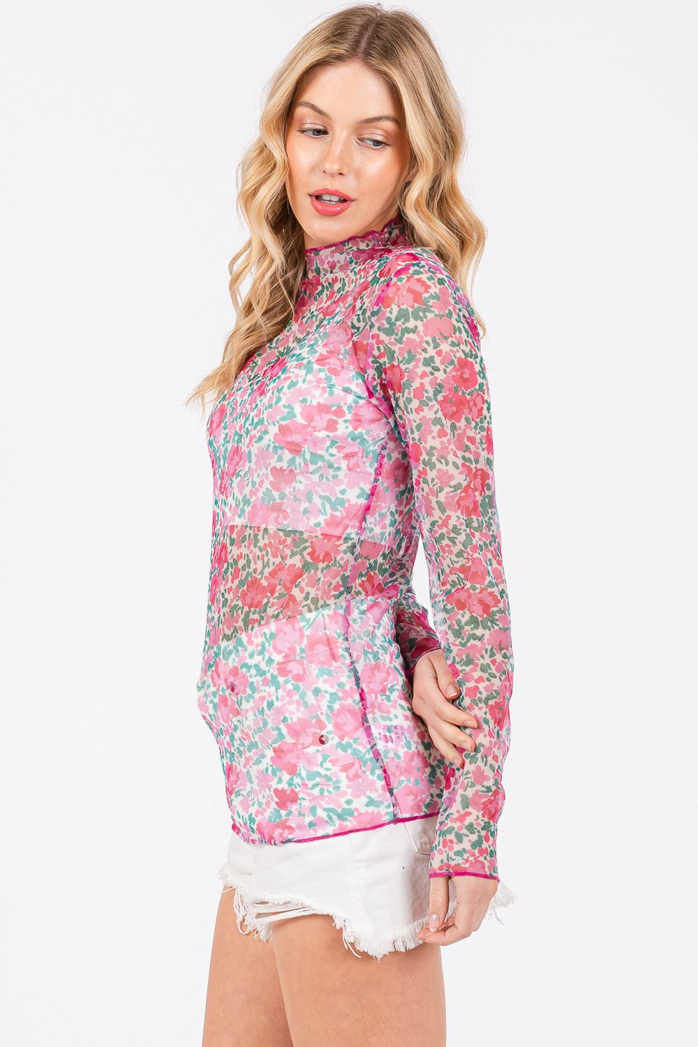 SAGE + FIG Floral Mesh Long Sleeve Top