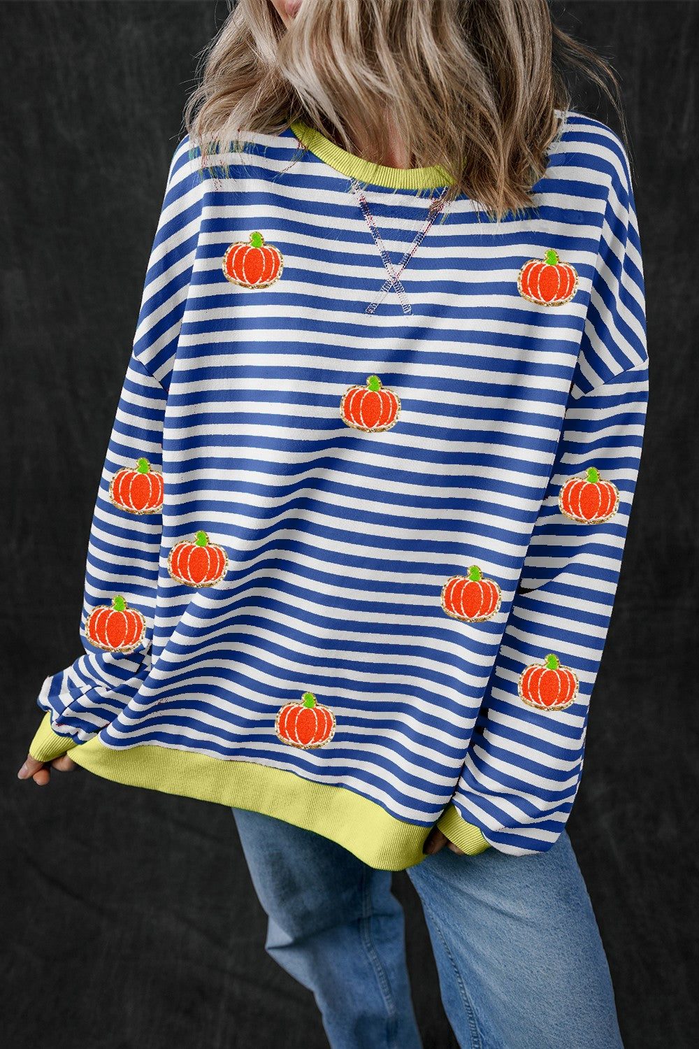 Buy navy Pumpkin Striped Long Sleeve Sweatshirt