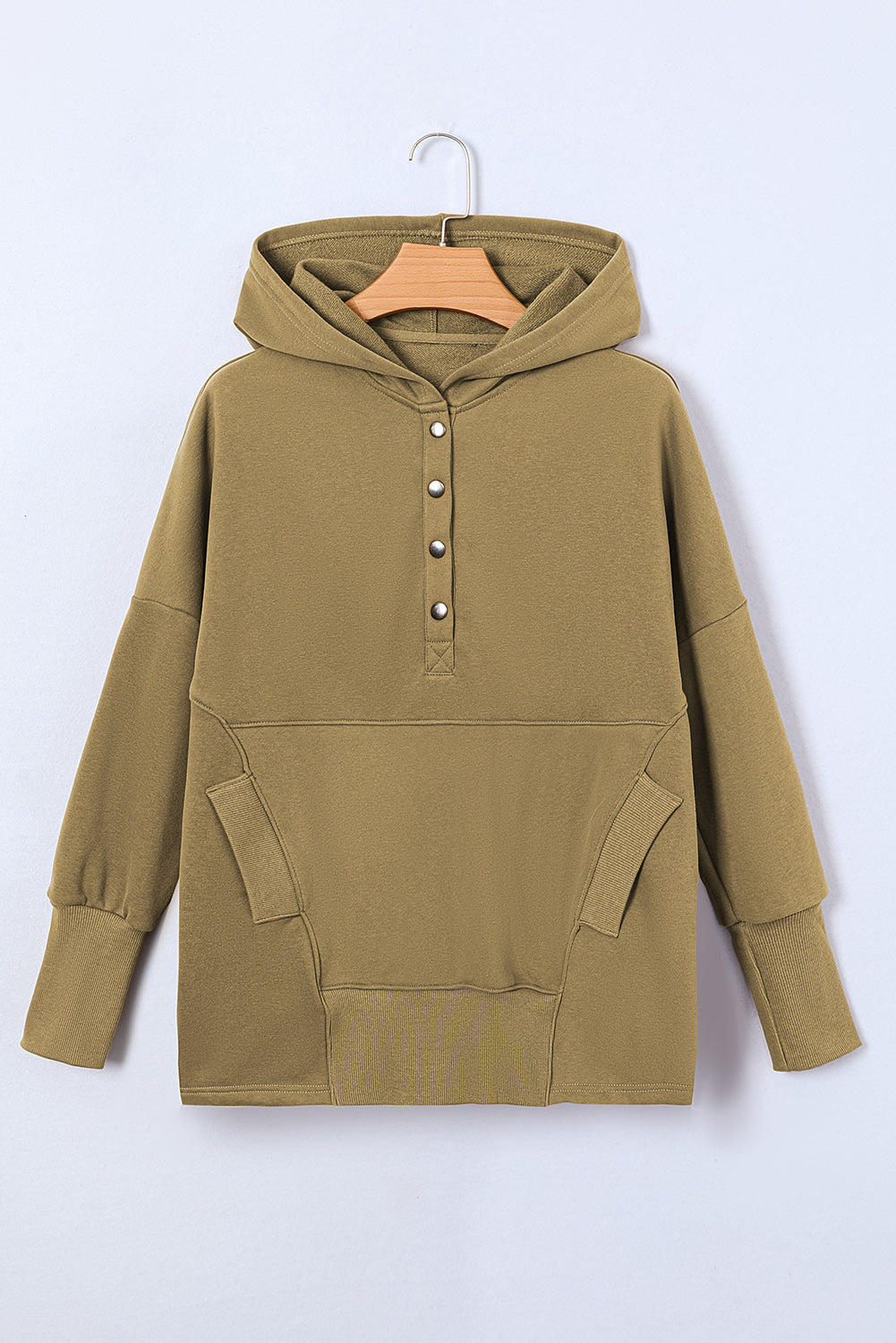 Buy matcha-green Quarter-Snap Dropped Shoulder Hoodie