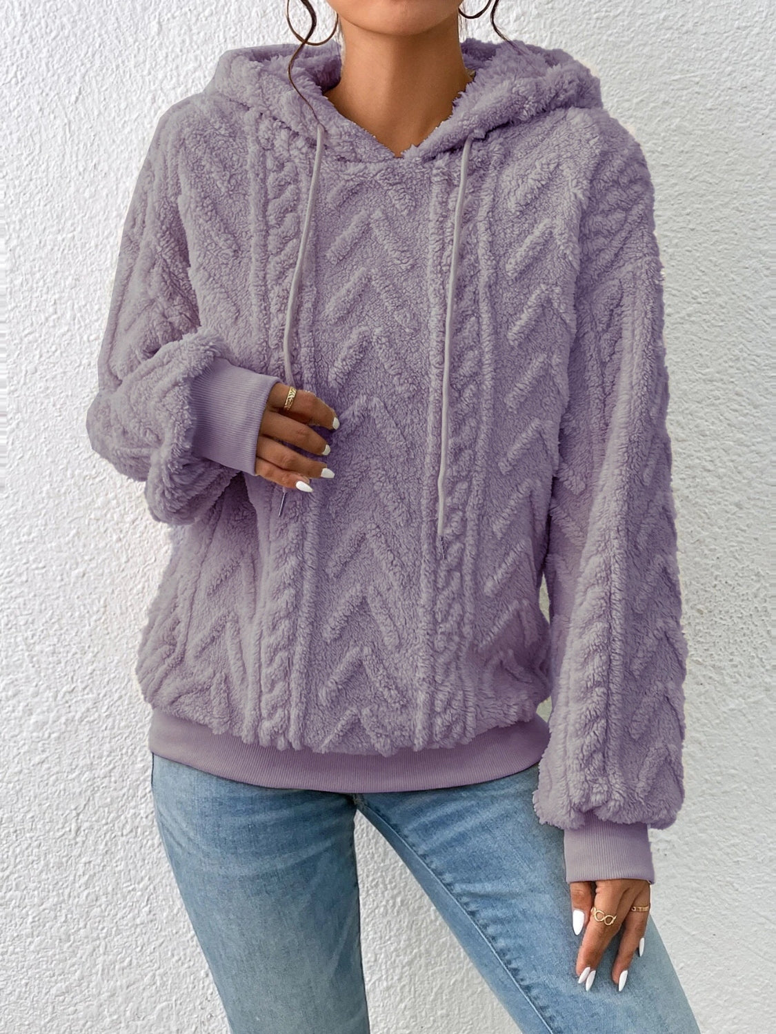 Buy lilac Drawstring Long Sleeve Hoodie