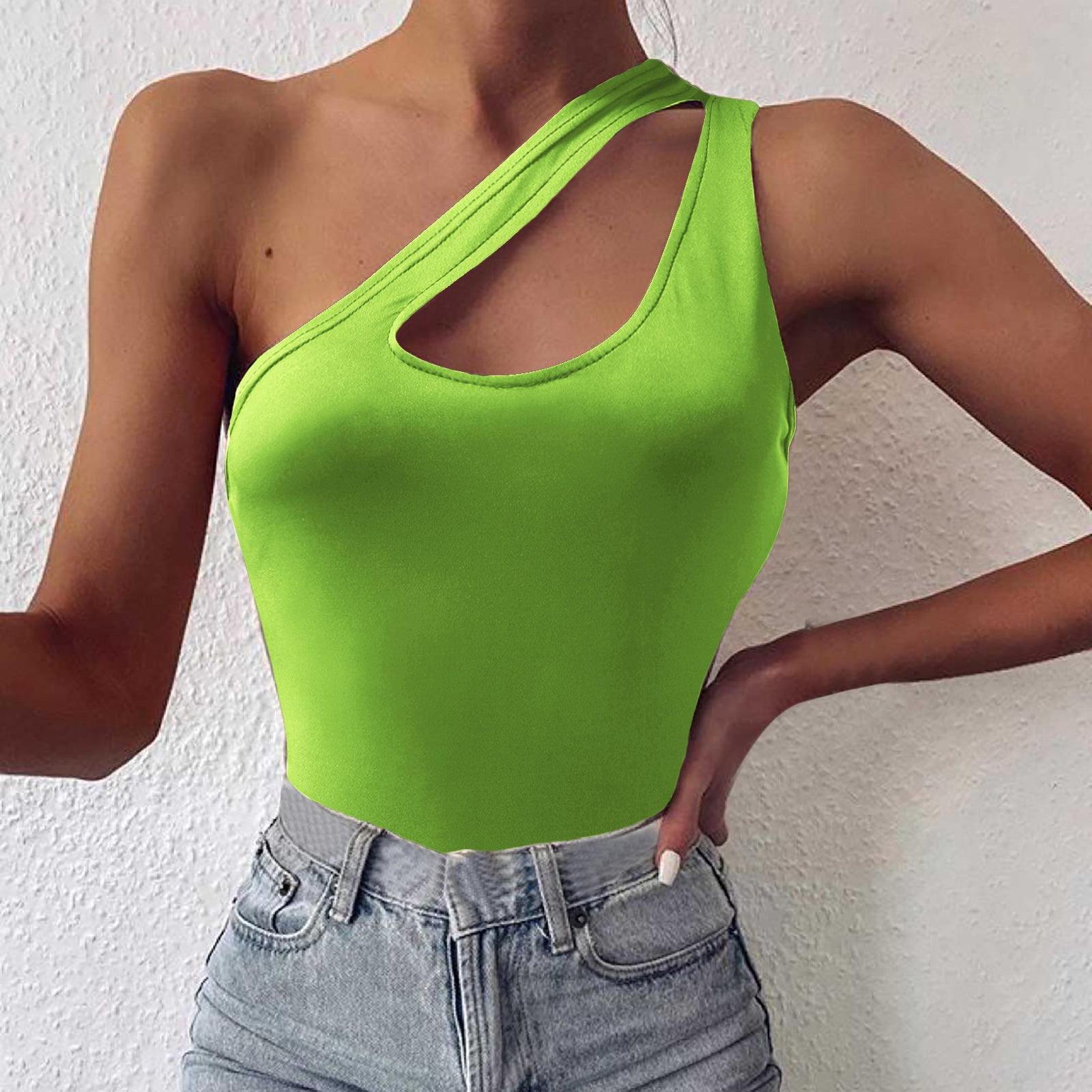 Buy lime One Shoulder Cutout Cami