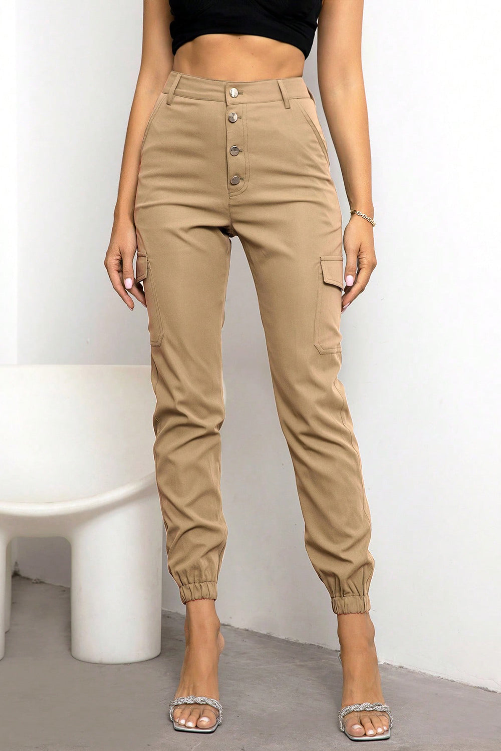 Buy tan Button Fly Cargo Pants