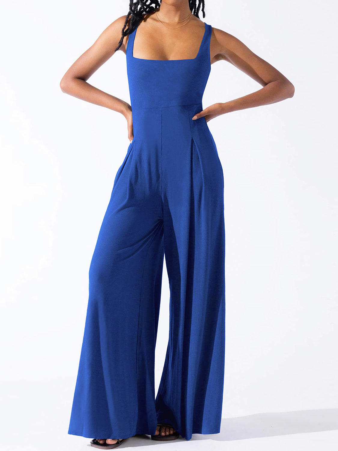 Buy royal-blue Square Neck Wide Strap Jumpsuit