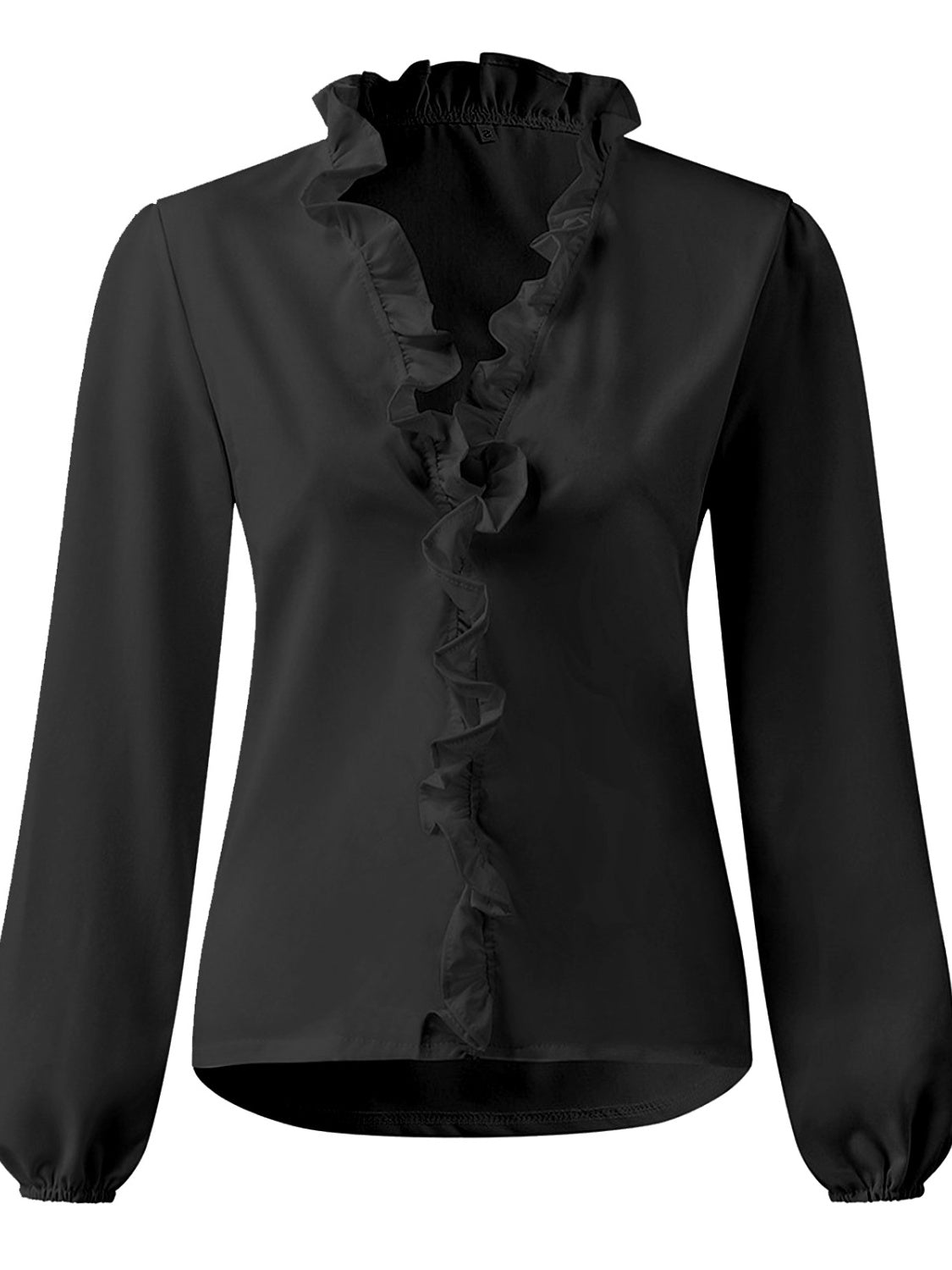 Buy black Full Size Ruffled V-Neck Long Sleeve Blouse