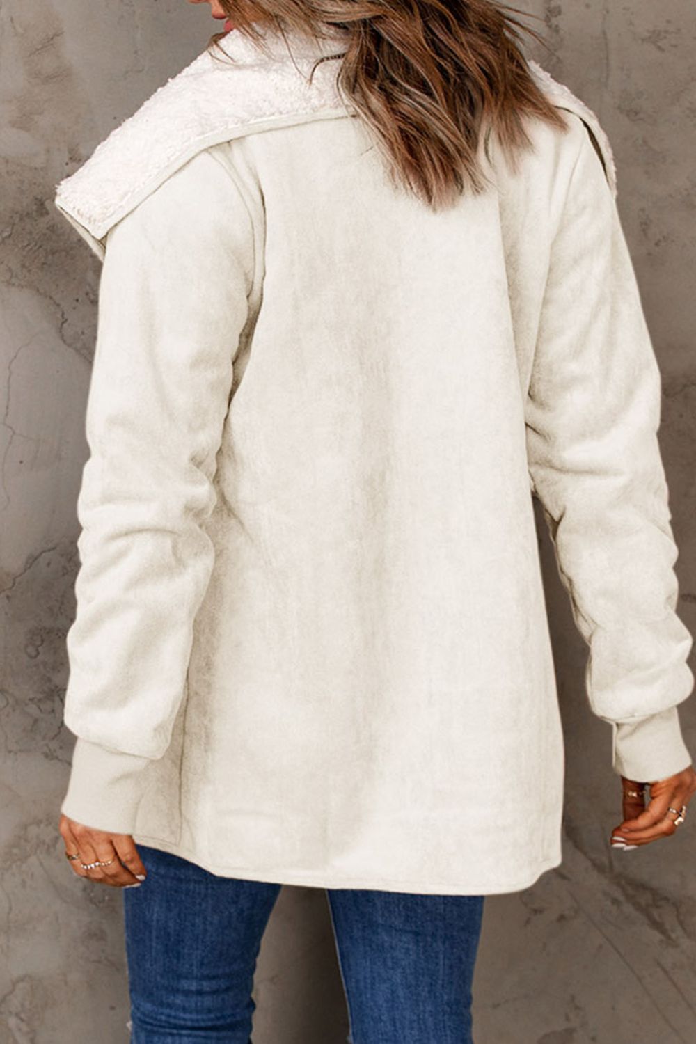 Open Front Long Sleeve Sherpa Jacket with Pockets