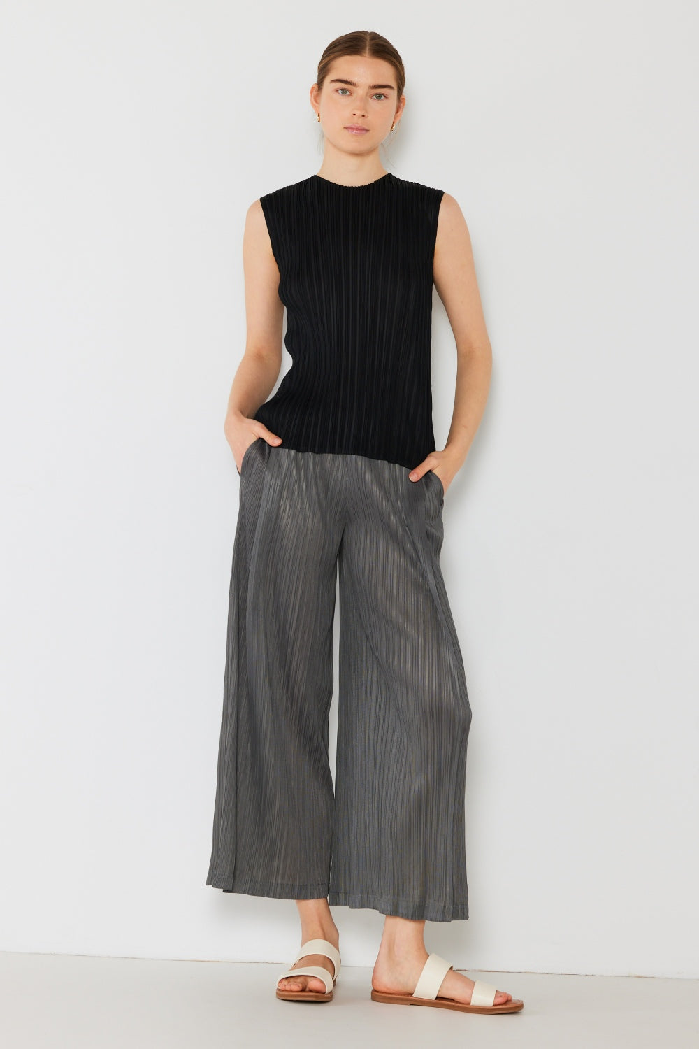 Buy deep-gray Marina West Swim Pleated Wide-Leg Pants with Side Pleat Detail