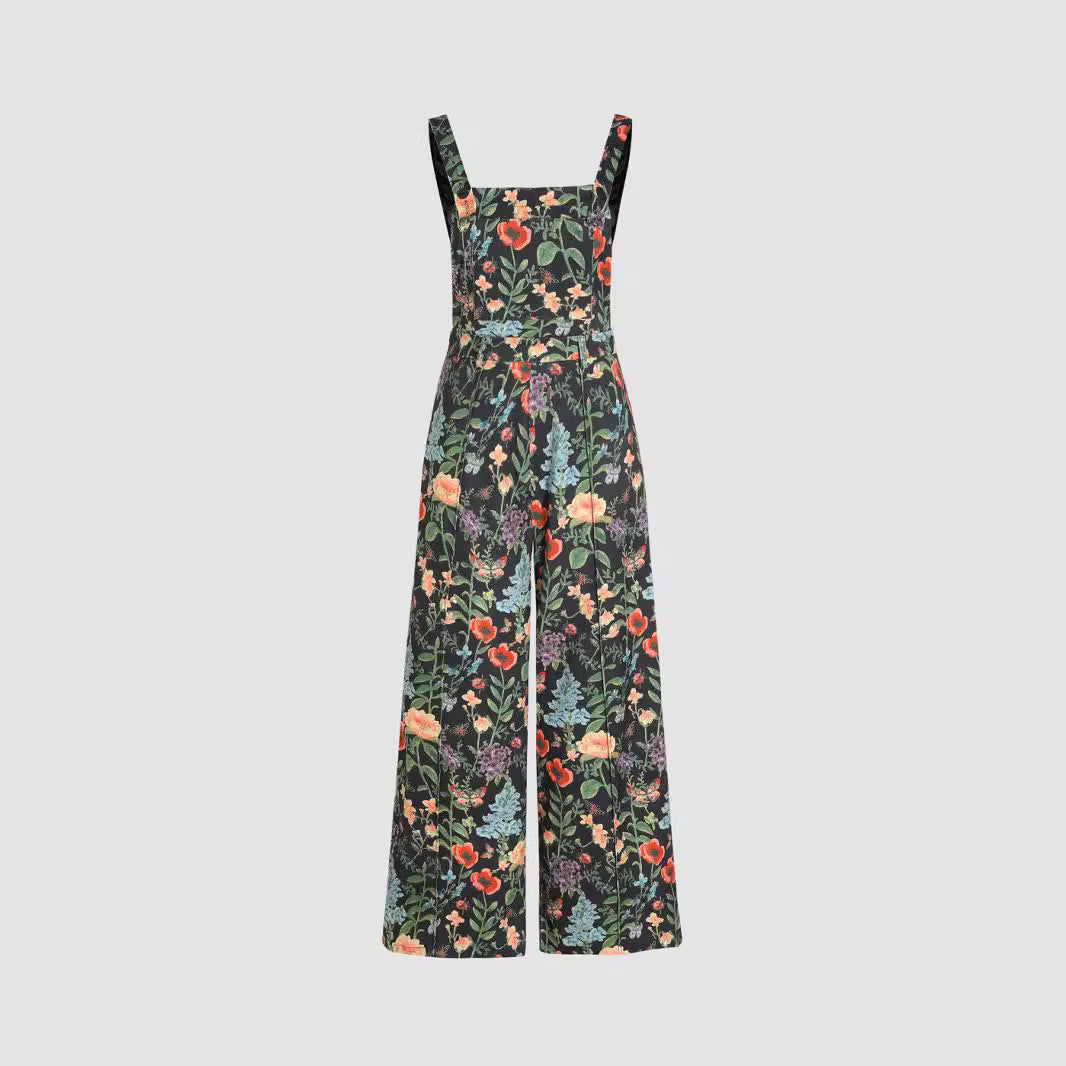 Buy black Floral Wide Leg Overalls